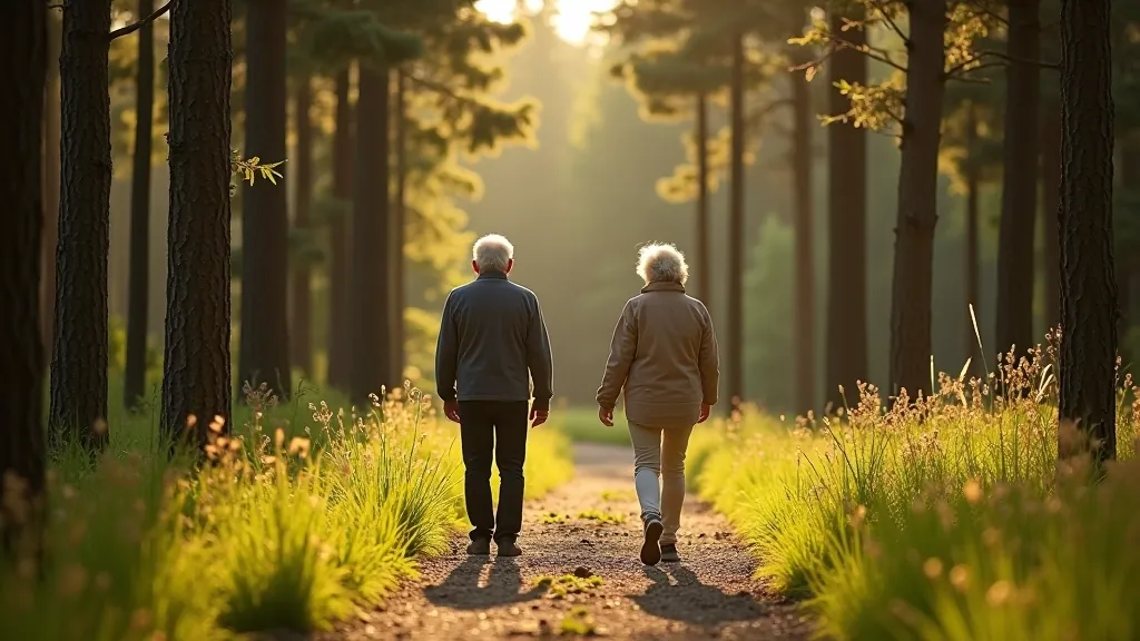Senior couple walking through a forest in Czech Republic