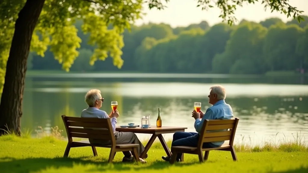Lakeside picnic area with peaceful water view